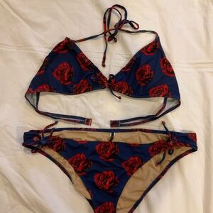J. Crew Blue and Red Floral Bikini